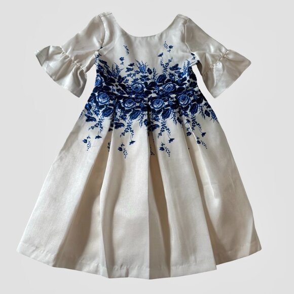 Girls Floral Border Ruffle Sleeve Dress, Size 7 - Picture 4 of 9